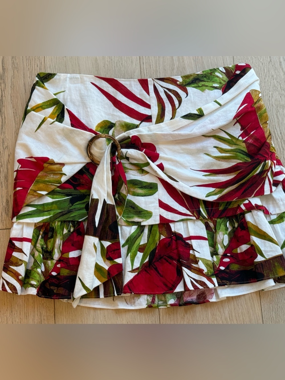Maison D’Amelie Tropical Wrap Mini Skirt 🌴 Ring Detail Resort Vacation NWT
